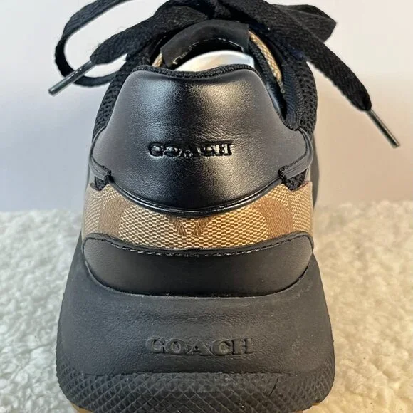 Coach Men's Tech Runner Sneakers FG4591 Size 10D | Signature Black Mesh & Tan - Picture 10 of 16